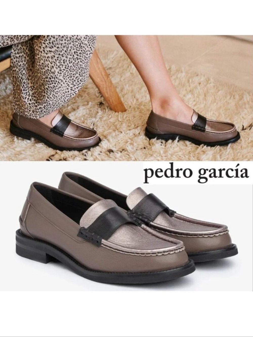 Pedro Garcia Stina Penny Loafer Shoes Size 42 12 Fossil Leather Comfort NEW $695